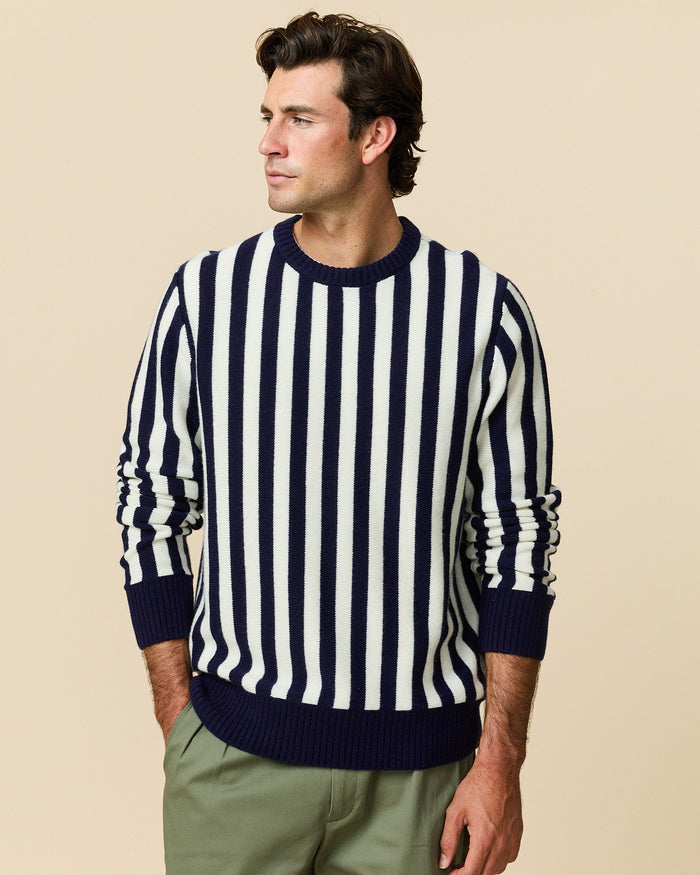 Cashmere Striped Sweater Navy and Cream Stripe