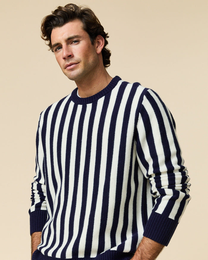 Cashmere Striped Sweater Navy and Cream Stripe