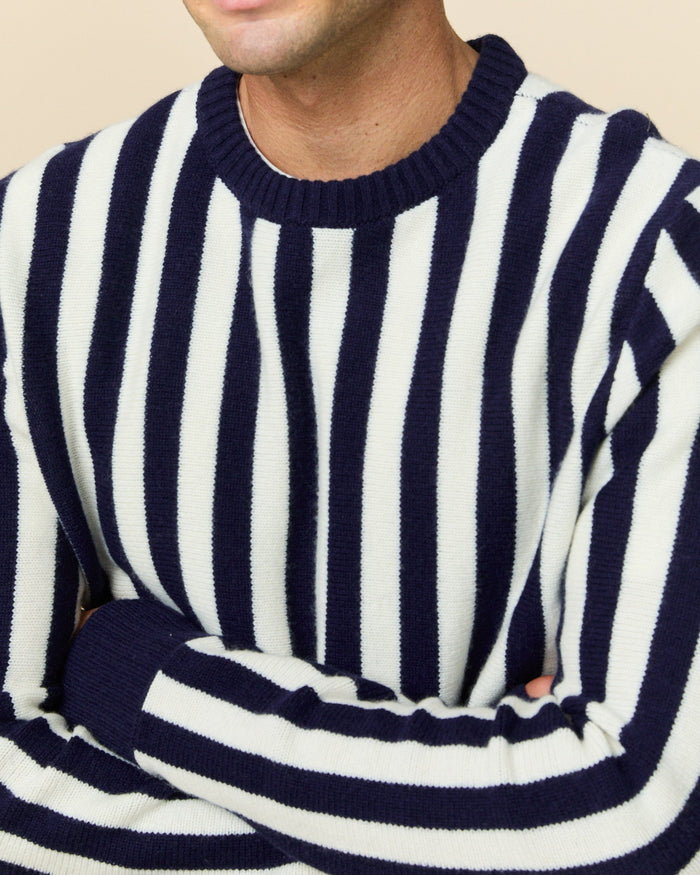 Cashmere Striped Sweater Navy and Cream Stripe
