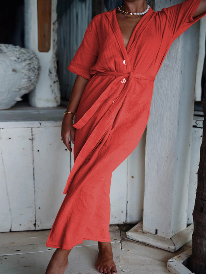 Casual Button-up Waist Solid Color Dress