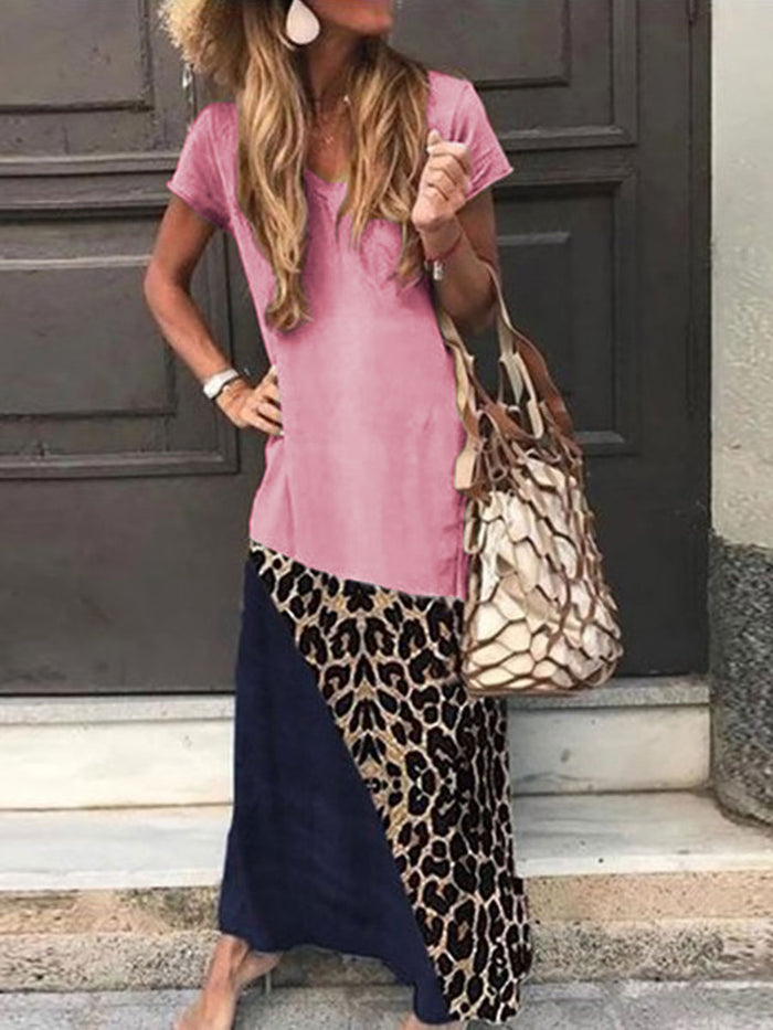 Casual Coloring Short Sleeve Round Neck Dress