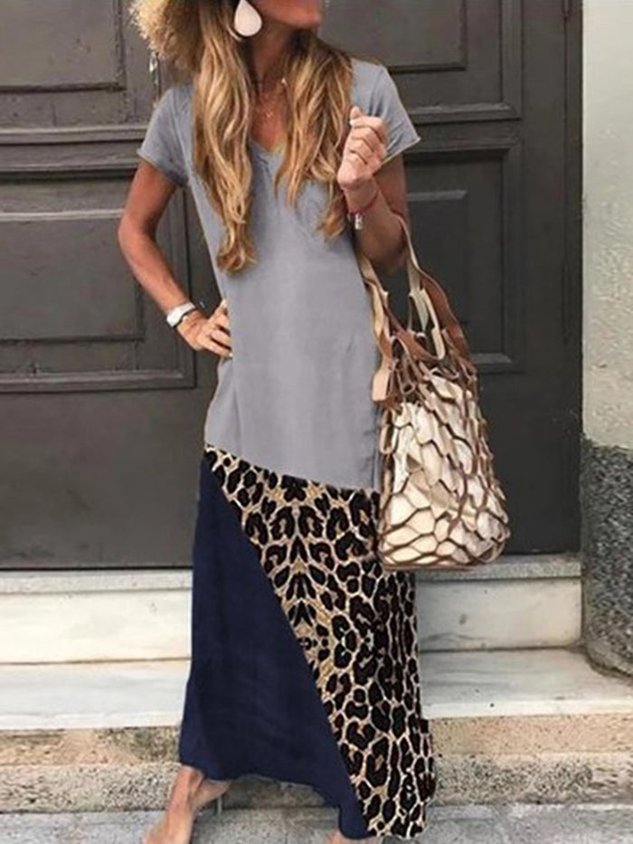 Casual Coloring Short Sleeve Round Neck Dress
