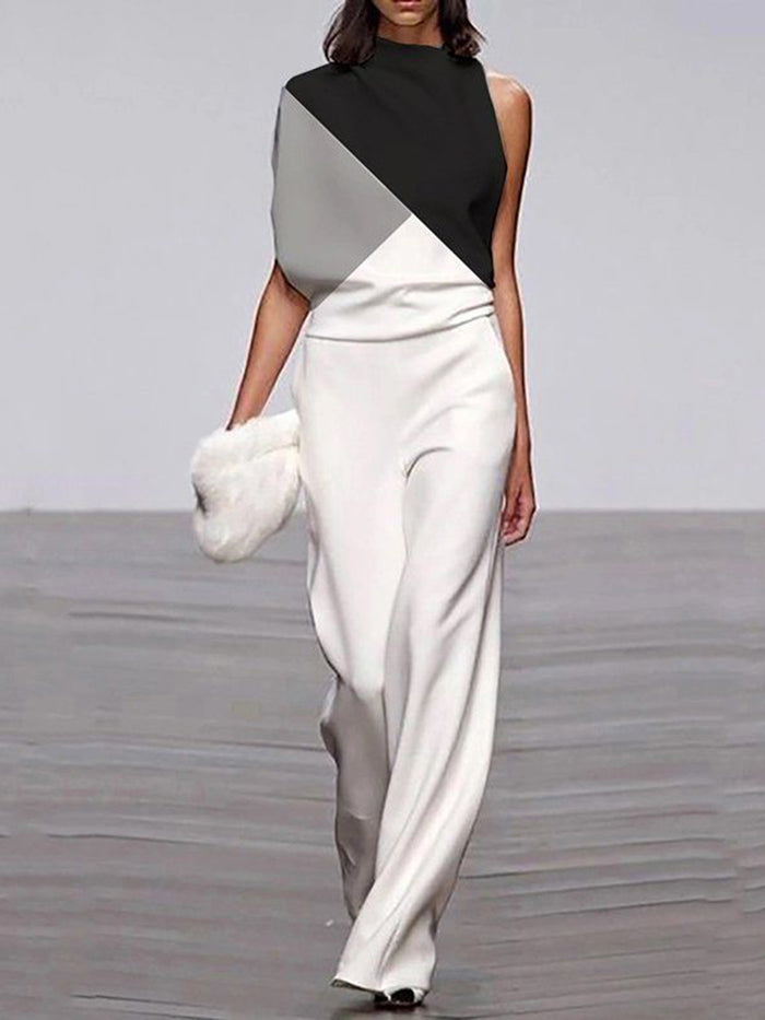Casual Colorless Sleeveless Loose Jumpsuit