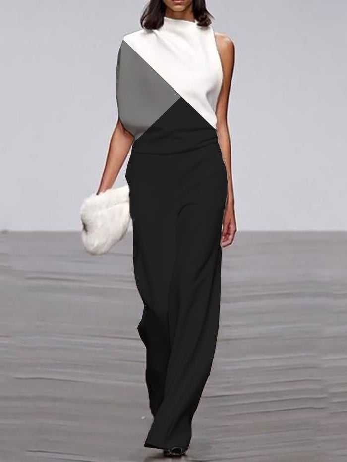 Casual Colorless Sleeveless Loose Jumpsuit