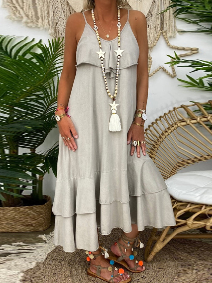 Casual Cotton Dress with Suspenders