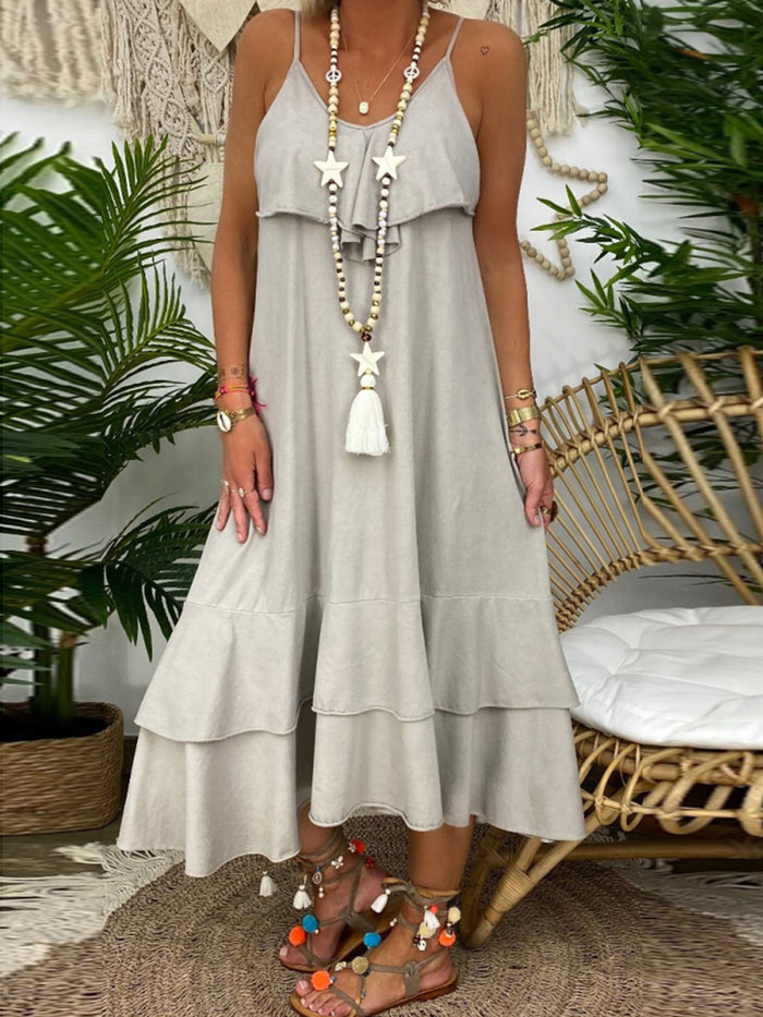 Casual Cotton Dress with Suspenders