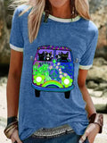 Casual Cute Cat Print Blouses&T-Shirts