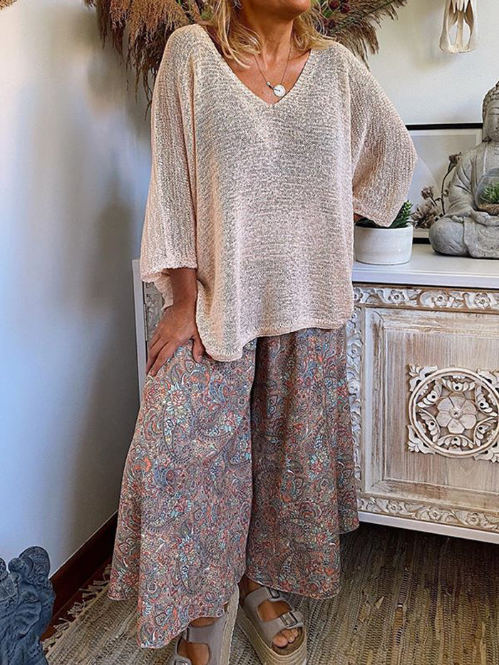 Casual Ethnic Style V-neck Suit