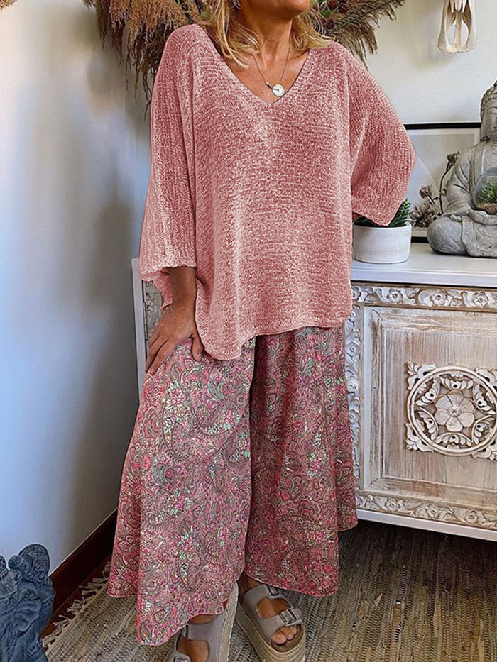Casual Ethnic Style V-neck Suit