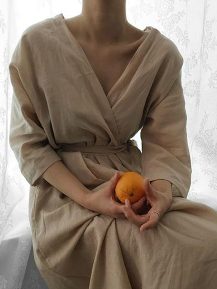 Casual Fashion Solid Color V-neck Shirt Dress