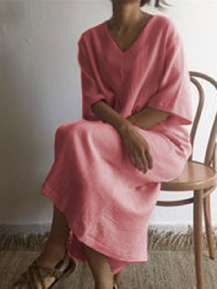 Casual Fashion V-neck Solid Color Dress