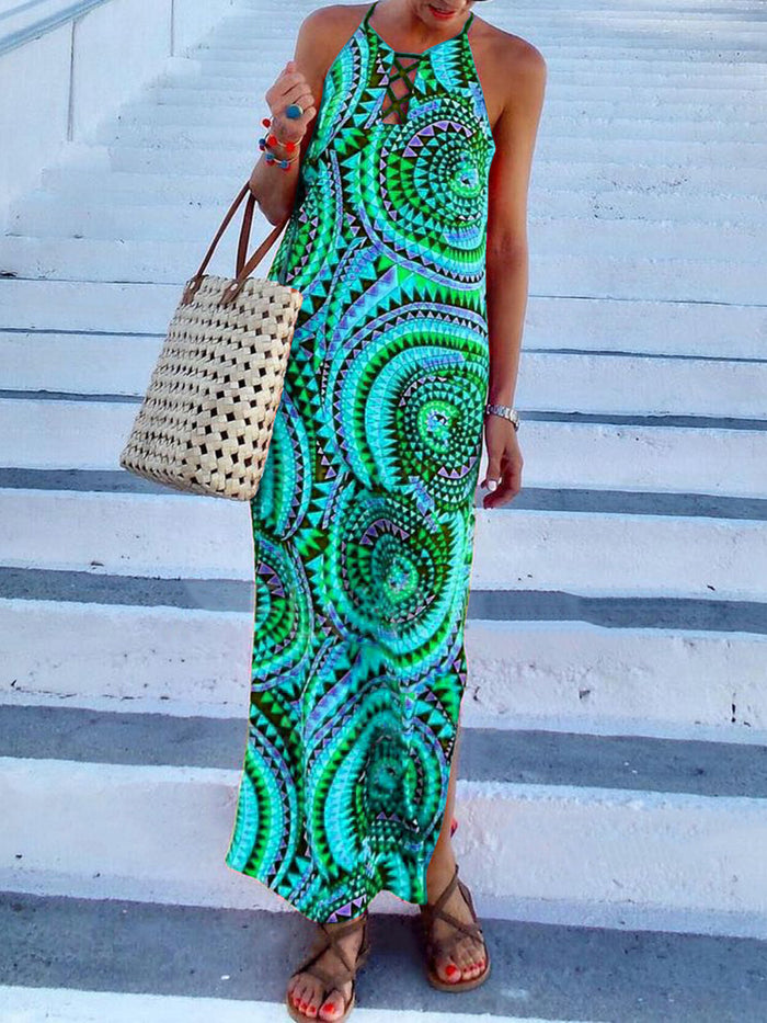 Casual Floral Hollow Out Peasant Shift Dress