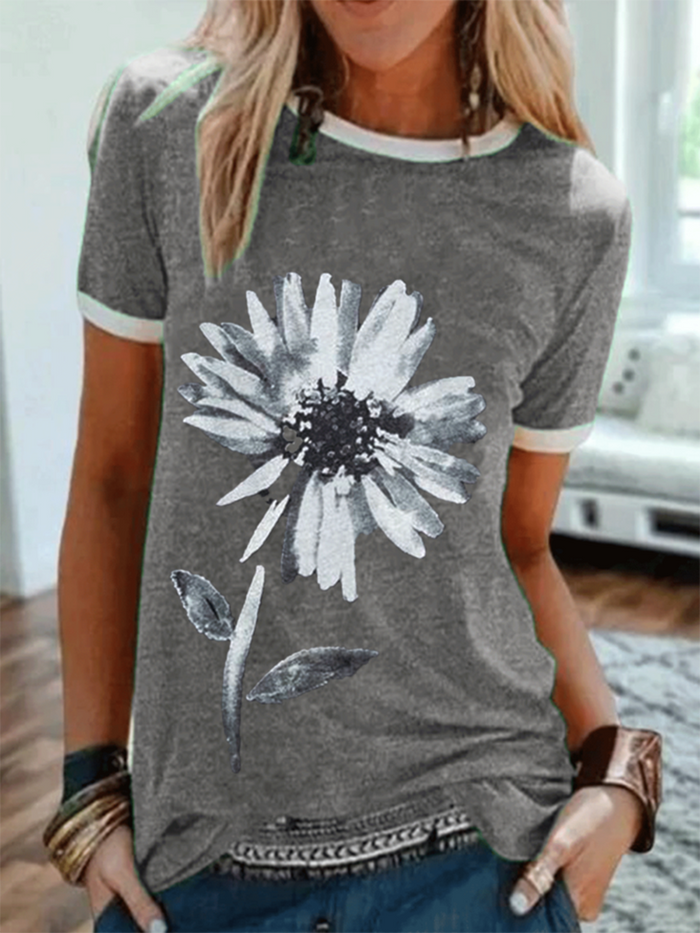 Casual Floral Printed Short SleeveTee Shirts Tops