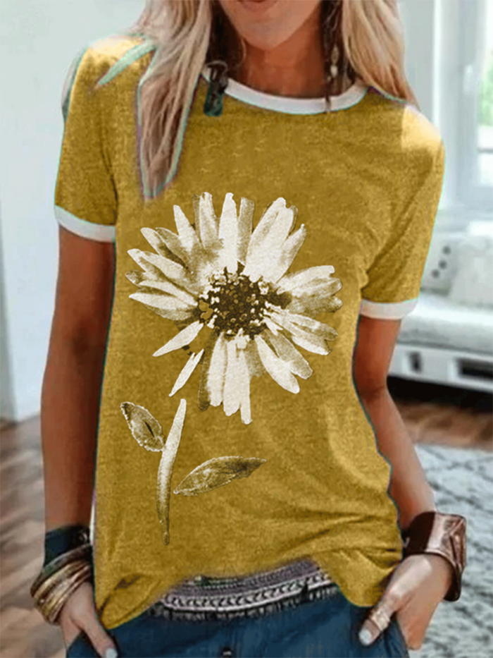 Casual Floral Printed Short SleeveTee Shirts Tops