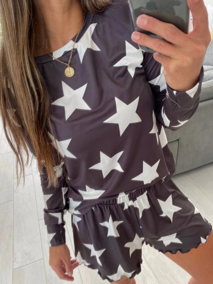 Casual Home Crew Neck Star Print Suit