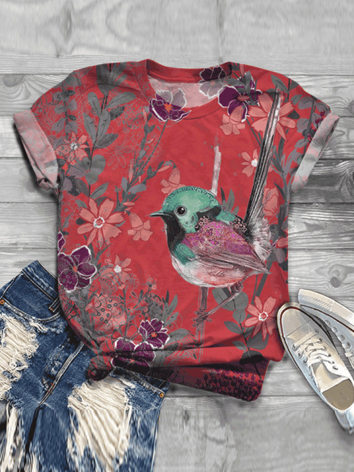 Casual Impression Bird Print Fashion T-shirt