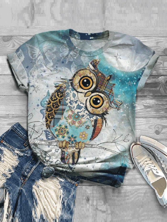 Casual Impression Owl Print Fashion T-shirt
