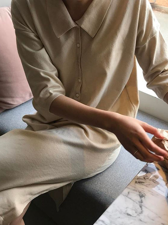 Casual Lapel Solid Color Shirt Dress