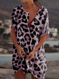 Casual Leopard Print Short Sleeve Dress