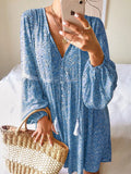 Casual Long Sleeve V-neck Floral Dress