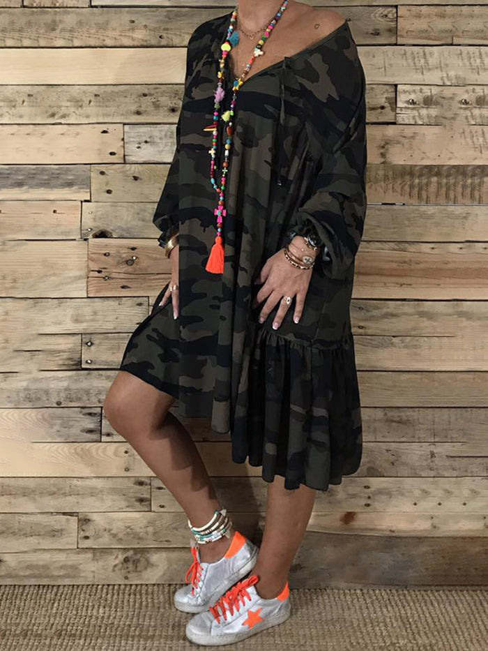 Casual Loose Camouflage Print Dress