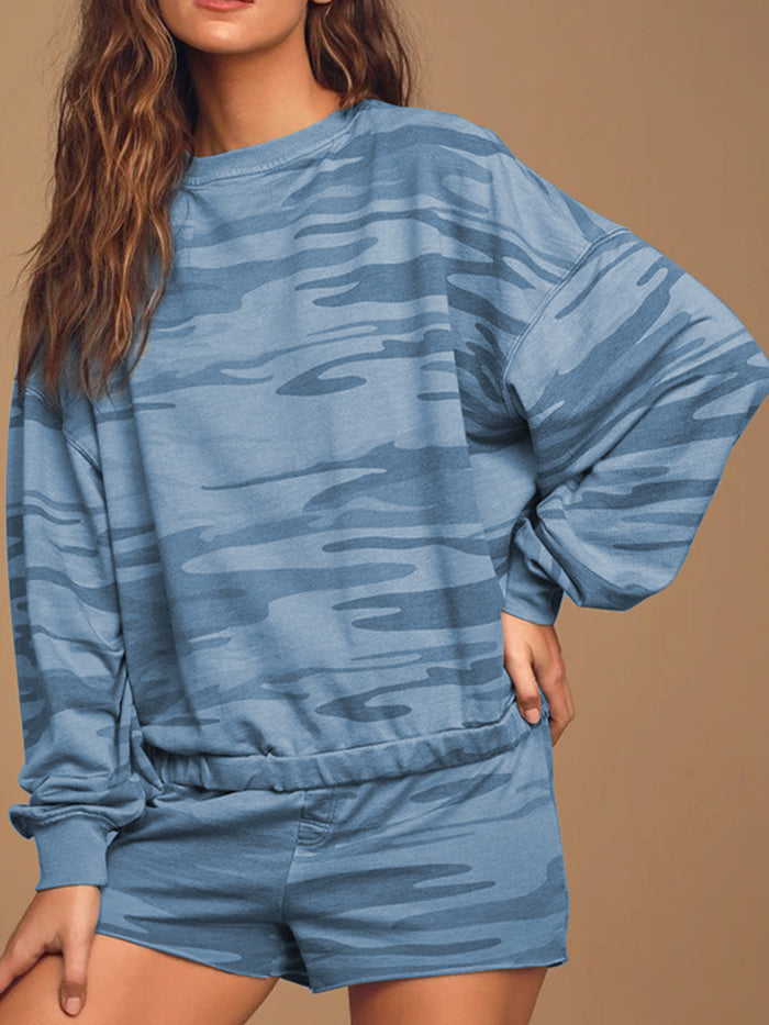 Casual Loose Camouflage Printed Two-piece Suit