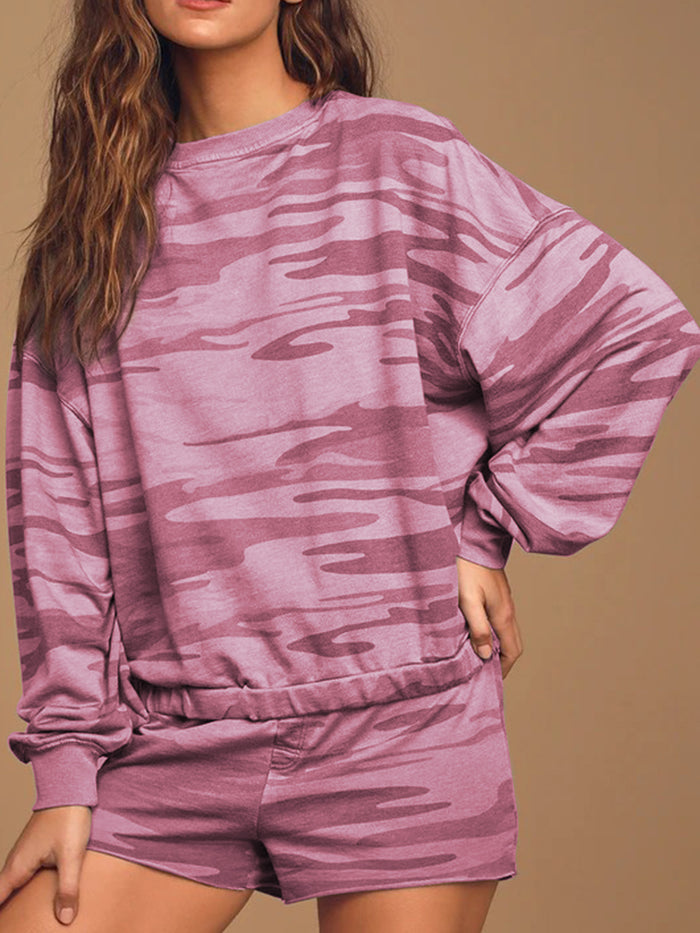 Casual Loose Camouflage Printed Two-piece Suit