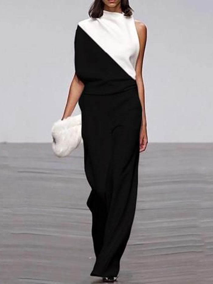 Casual Loose Color Matching Sleeveless Jumpsuit