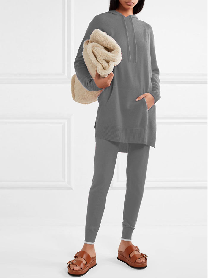 Casual Loose Fashion Hooded Long Sleeve Knitted Suit