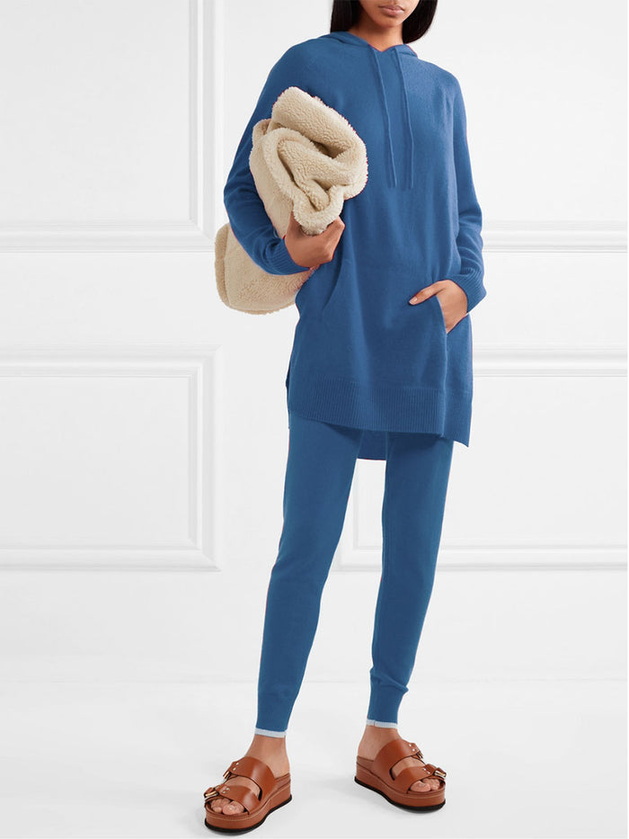 Casual Loose Fashion Hooded Long Sleeve Knitted Suit