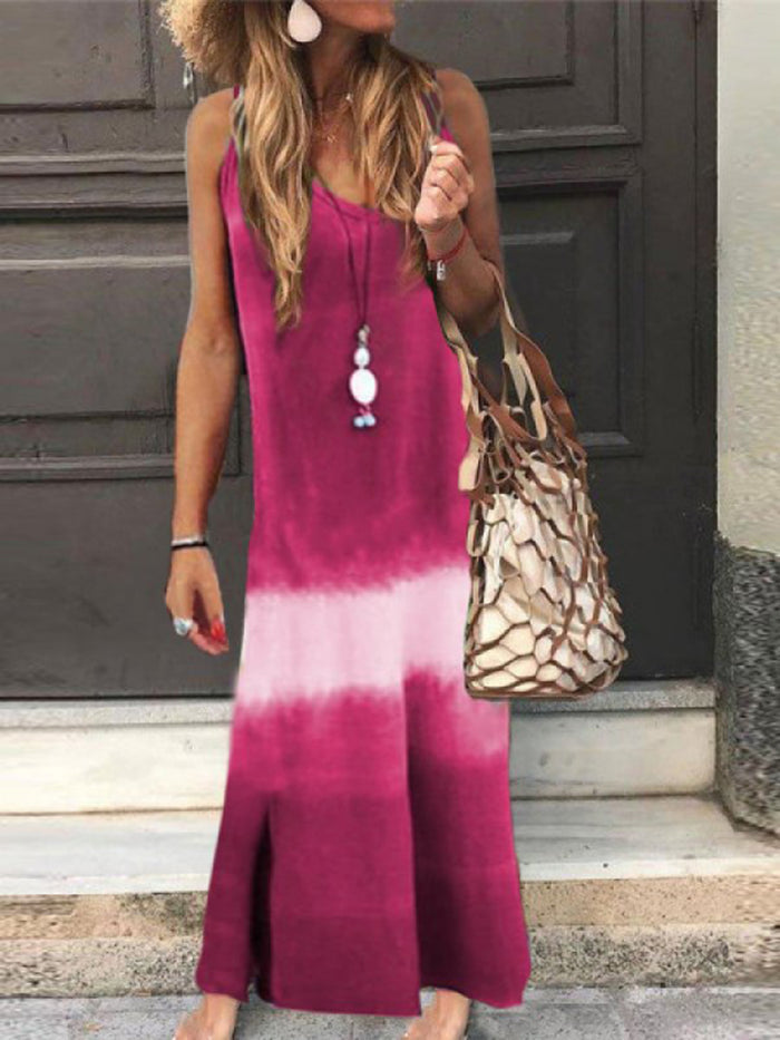 Casual Loose Gradient Tie-dye Sleeveless Maxi Dress