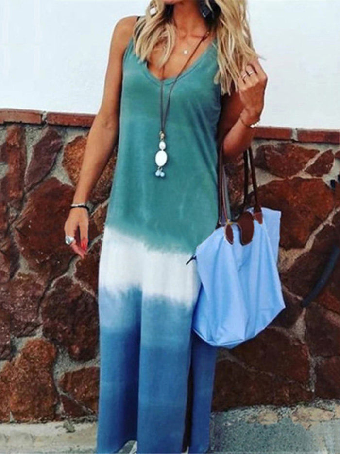 Casual Loose Gradient Tie-dye Sleeveless Maxi Dress