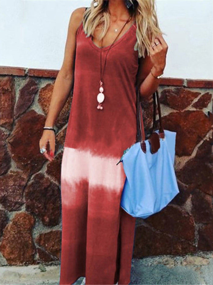 Casual Loose Gradient Tie-dye Sleeveless Maxi Dress
