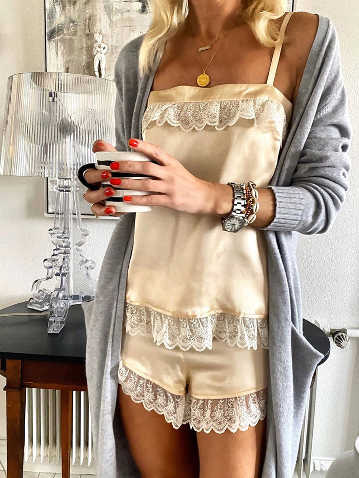 Casual Loose Lace Stitching Two-piece Suit