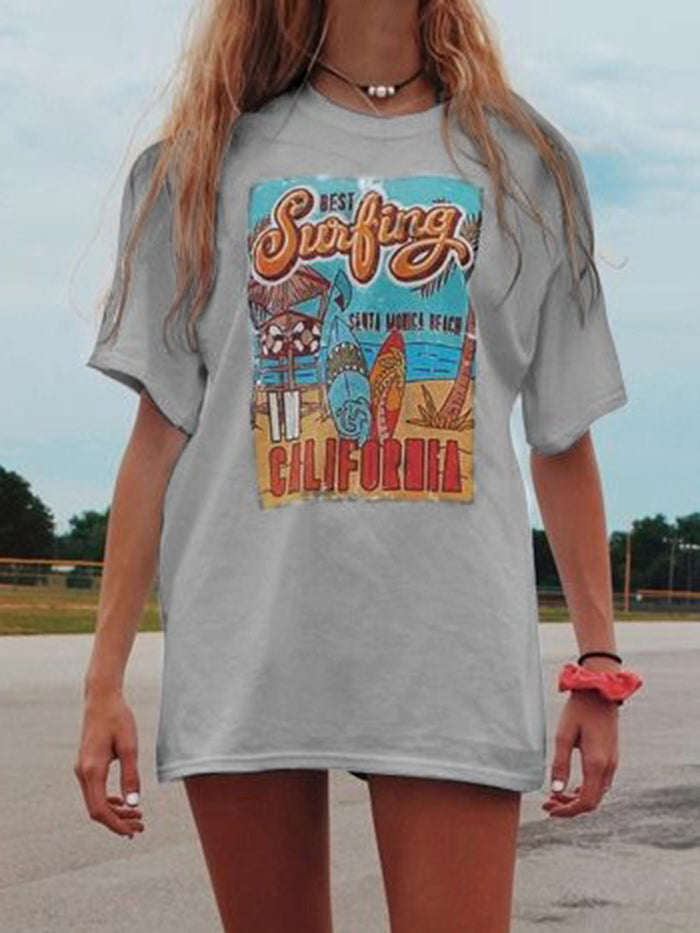 Casual Loose Letter Printed Short-sleeved T-shirt