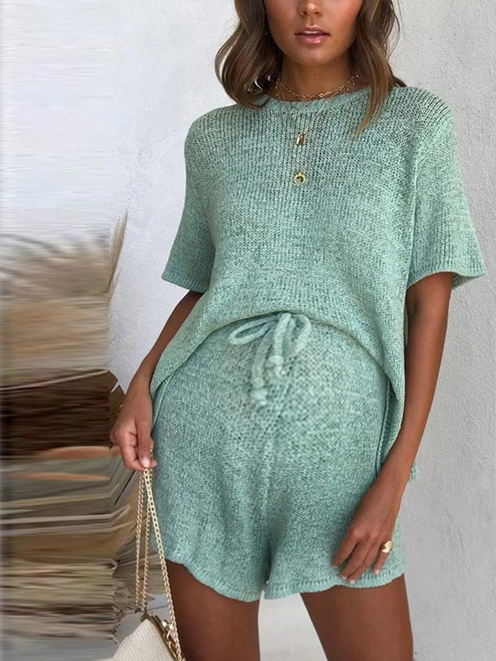 Casual Loose Loungewear Top Pant Knitted Suit