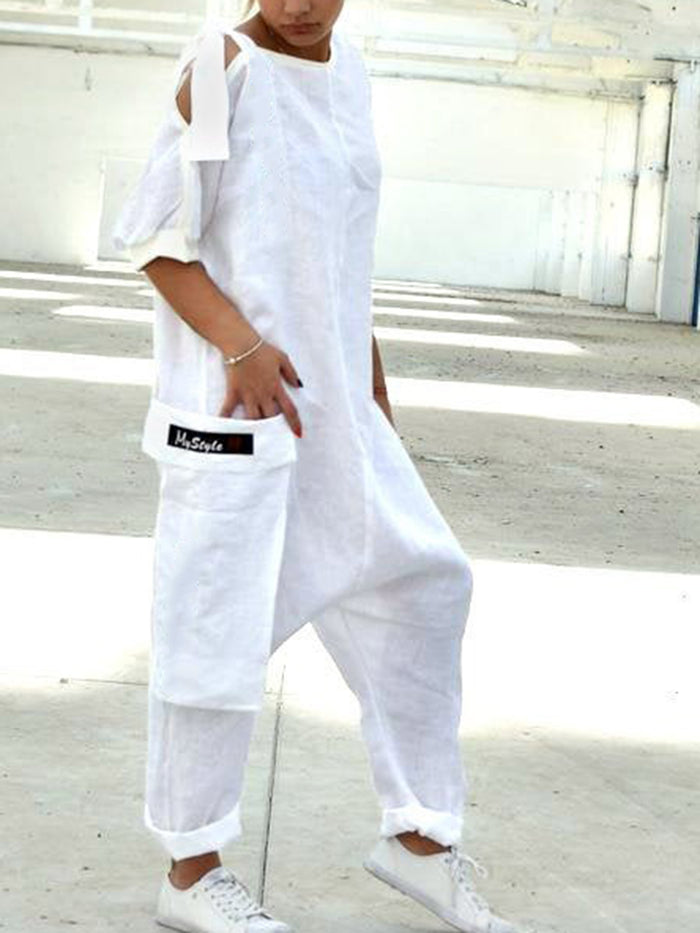 Casual Loose Round Neck Short Sleeve Jumpsuit