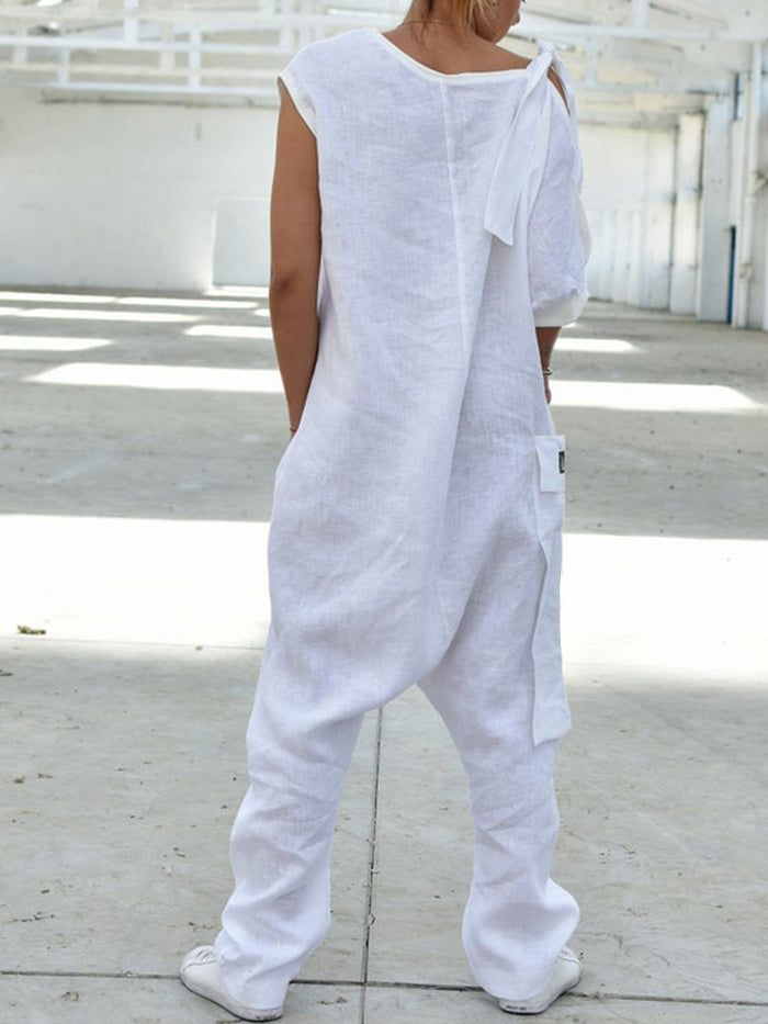 Casual Loose Round Neck Short Sleeve Jumpsuit