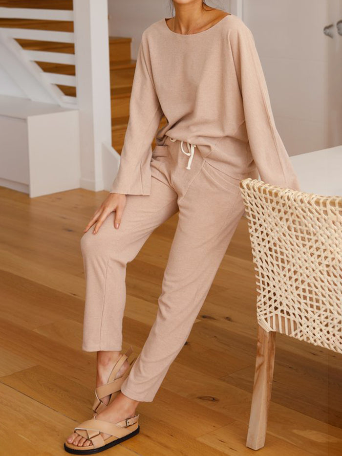 Casual Loose Round Neck Top Pants Set