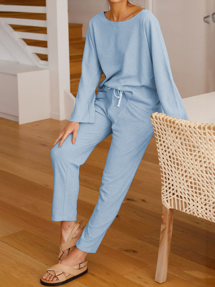 Casual Loose Round Neck Top Pants Set