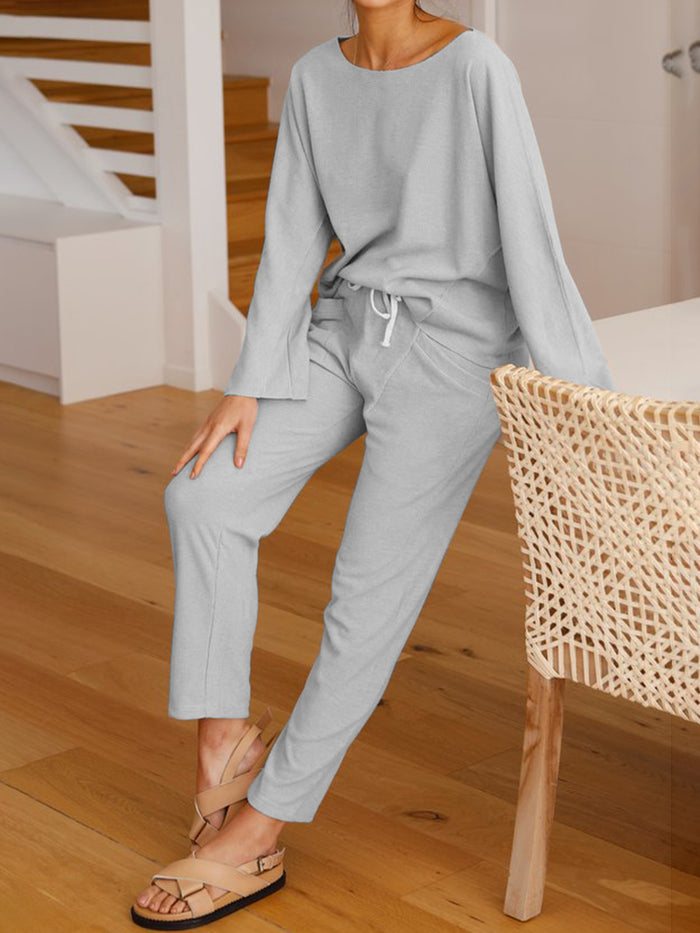 Casual Loose Round Neck Top Pants Set