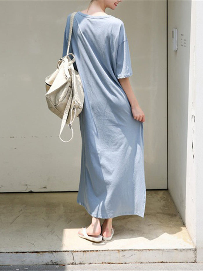 Casual  Loose Short Sleeves Fork Maxi Dress