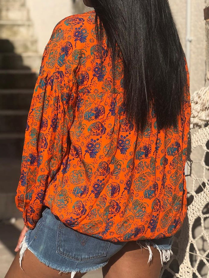 Casual Loose Skull Long Sleeve Top