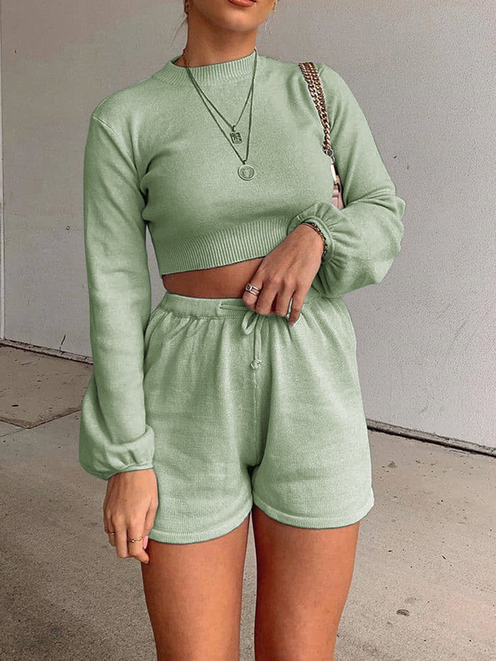 Casual Loose Solid Color Bubble Sleeve Two-piece Suit