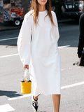 Casual Loose Solid Color Round Neck Long Sleeve Dress