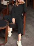 Casual Loose Solid Color Shirt Trousers Knitted Two-piece Suit