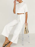 Casual Loose Solid Color Short Sleeve Two-piece Suit