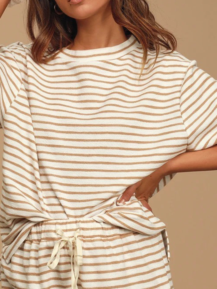 Casual Loose Solid Color Short Sleeve Two-piece Suit