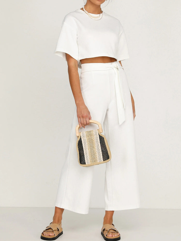 Casual Loose Solid Color Short Sleeve Two-piece Suit