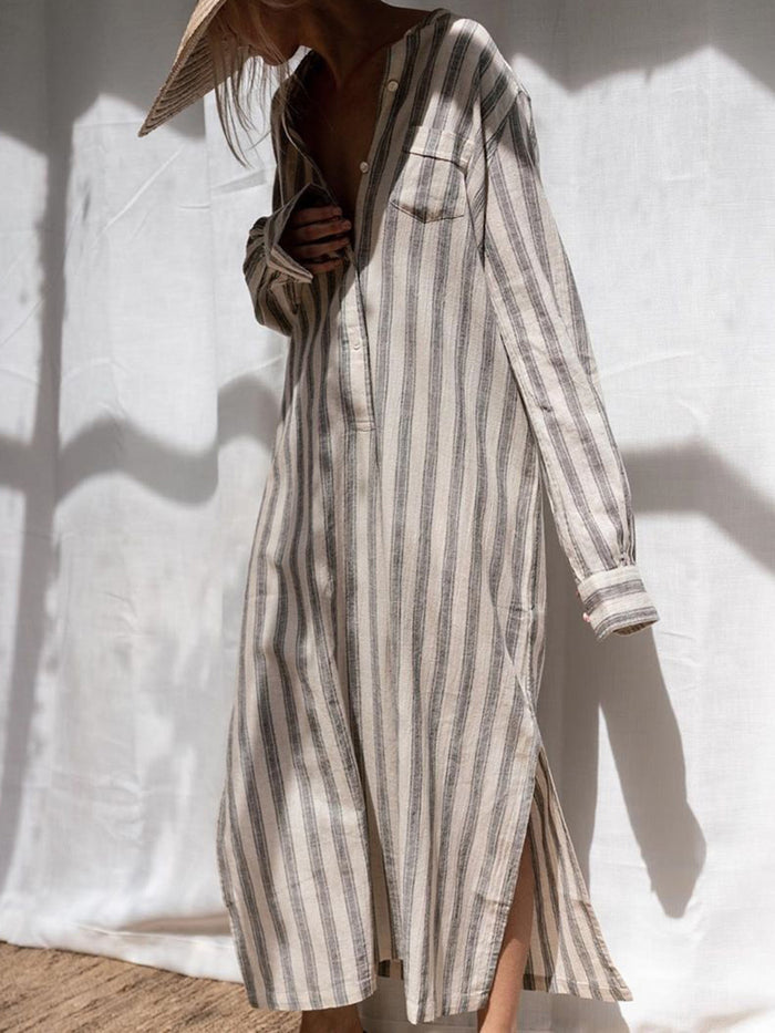 Casual Loose Striped Long Sleeve Dress